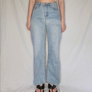 High waisted light washed straight leg denim jeans